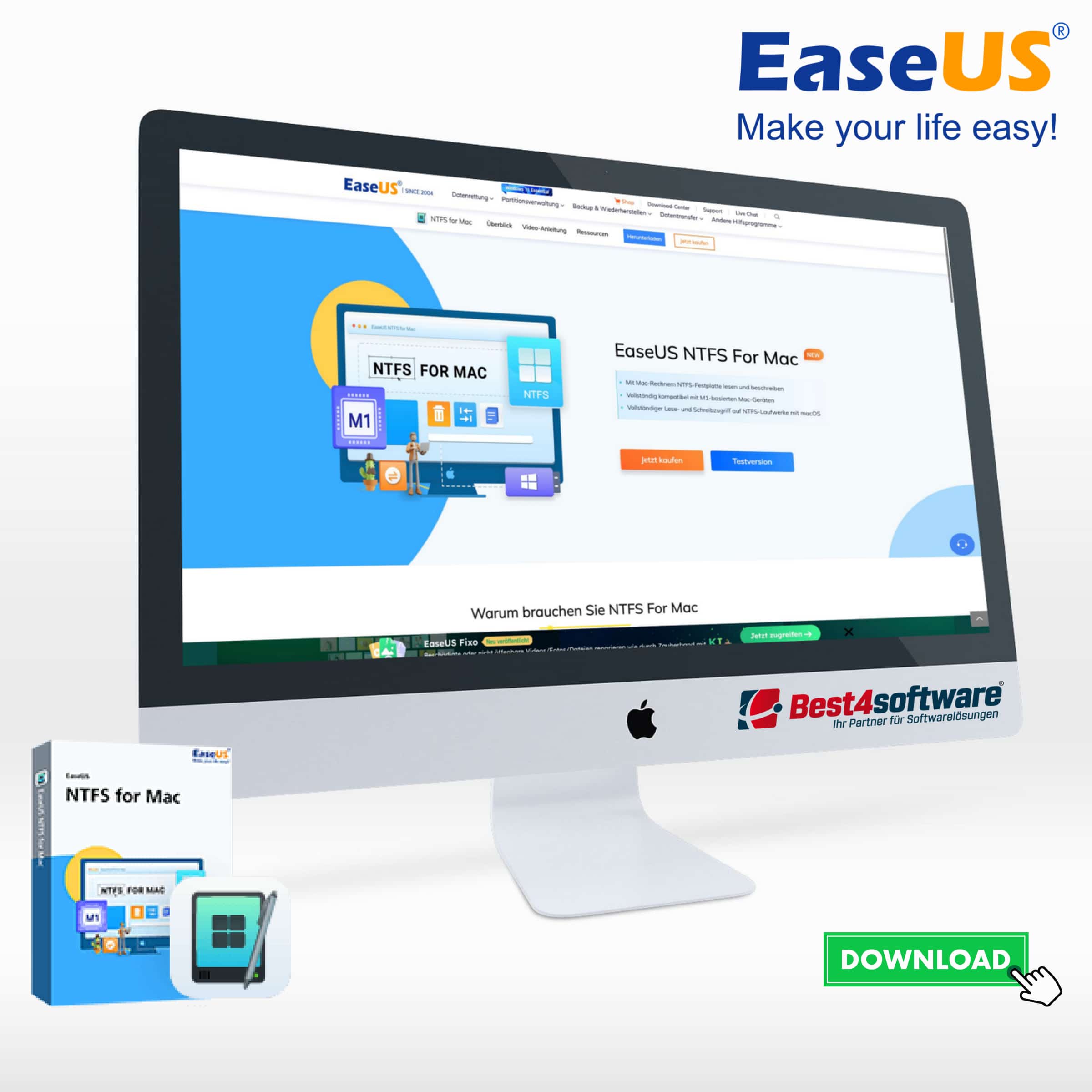 Best4software EaseUS NTFS For Mac EUSNTFSM1M 12 Dienstsoftware